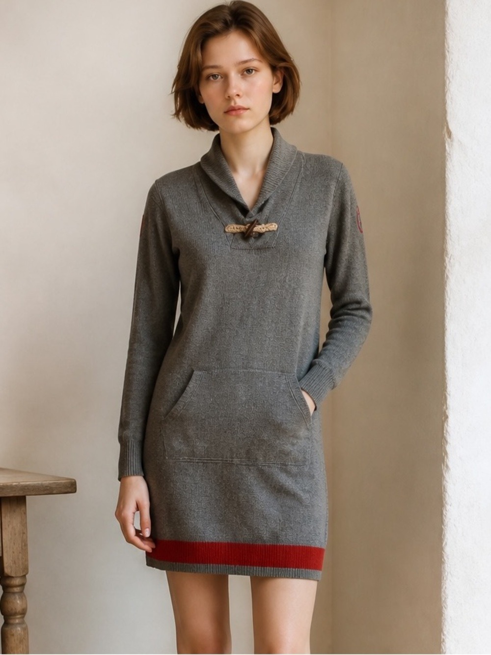 RALPH LAUREN OWL MOUNTAIN WINTER GRAY PREPPY VARSITY SWEATSHIRT TUNIC DRESS
